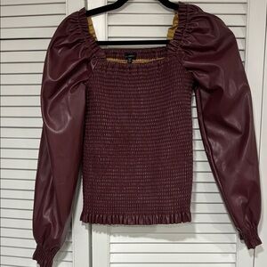 Ever After Burgundy Smocked Elastic Top  Puffy Sleeves/Shoulders Elastic Wrists